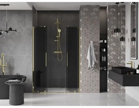 Mexen Velar Duo, posuvné sprchové dvere do otvoru 150 cm, 8mm šedé sklo, zlatá lesklá, 871-150-000-42-50