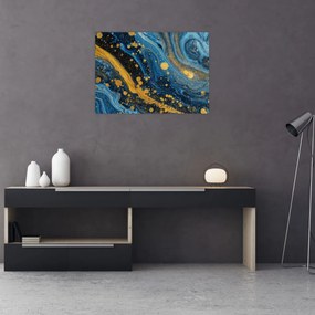 Obraz - Modrá abstrakcia so zlatom (70x50 cm)