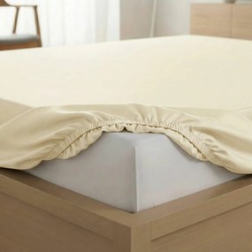 Kvalitex Saténové prestieradlo s gumou smotanová, 180 x 200 cm