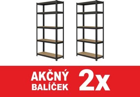 Akcia 2x Regál 200x120x40 cm lakovaný 5-policový, nosnosť 875 kg - čierny - 2ks