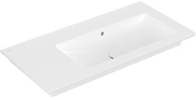 VILLEROY &amp; BOCH Venticello asymetrické umývadlo na skrinku bez otvoru, odkladacia plocha vľavo, s prepadom, 1000 x 500 mm, Stone White, s povrchom CeramicPlus, 4134R3RW