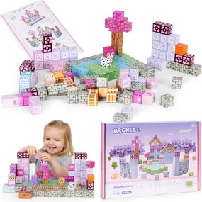 MULTISTORE Magnetické kocky – stavebnica 140 dielov pre deti 3+ (farebné, ružové)
