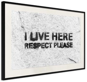 Artgeist Plagát - I Live Here, Respect Please [Poster] Veľkosť: 30x20, Verzia: Zlatý rám s passe-partout