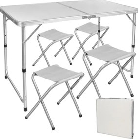 Lean Toys Skladací záhradný nábytok biely – 1 stôl, 4 stoličky