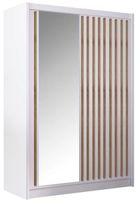 Skriňa s posuvnými dverami, biela/dub craft, 150x215 cm, LADDER