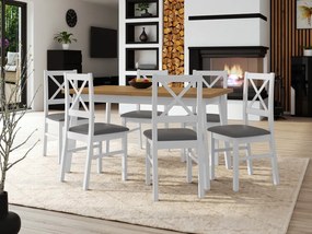 Stôl so 6 stoličkami - AL43, Morenie: dub grandson - L, Poťahové látky: Soro 28, Farby nožičiek: biela