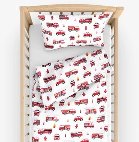 Goldea detské bavlnené obliečky do postieľky - hasičské autá 110 x 125 a 35 x 55 cm