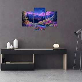 Obraz - Fialová krajina pri úplnku (90x60 cm)