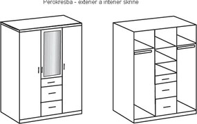 Šatníková skriňa so zrkadlom Click, 135 cm, biela/dub sonoma