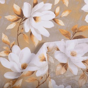 Biante Bavlnený záves Sandra SA-717 Biele kvety magnólie na hnedosivom 150x200 cm
