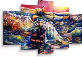 Obraz - Loď na oceánskych vlnách, aquarel (150x105 cm)