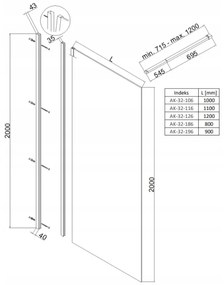 Invena Walk-In, sprchová zástena 120X200cm, 8mm číre sklo, čierny profil, INV-AK-32-124-O