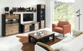 Vysoká vitrína Boston, čierna/dub ribbeck, s osvetlením, pravá