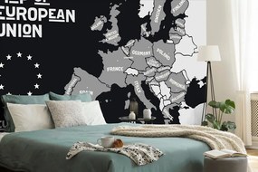 Samolepiaca tapeta čiernobiela mapa s názvami krajín EÚ - 300x200