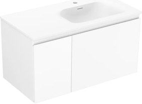 Mexen Orio, kúpeľňová skrinka 90 cm s pravým umývadlom Vela, 1S, 1D, biela matná, 91A13-09047-3-BBFF01-W23P01