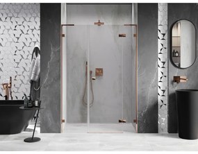 Mexen Lunar L, výklopné pravé sprchové dvere 155 cm, 8mm číre sklo, ružové zlato profil, 834SL-155-050-60-00-P