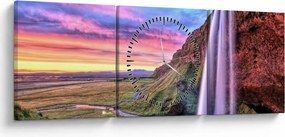 Obraz - Vodopád Seljalandsfoss (s hodinami) (90x30 cm)