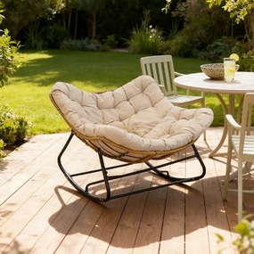 Garden Line Hojdacia stolička SVINGA 112 x 104 x 69 cm hnedý ratan, sivé vankúše