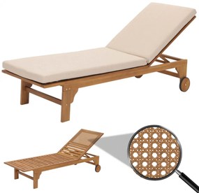 Lehátko HWC-N48, masívne akáciové drevo - vankúš krémovo-béžový