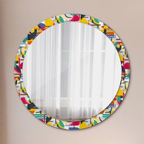 Okrúhle ozdobné zrkadlo Geometrické tropické vtáky fi 100 cm