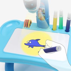 LEAN TOYS Mini projektorový stôl 2v1 s príslušenstvom – Modrý