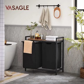 Kôš na bielizeň s policou BERGEN, 2 x 46l, čierna/hnedá Vasagle