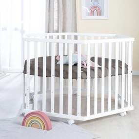 Biela detská ohrádka s nastaviteľnou výškou/na kolieskach – Roba