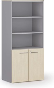 Kombinovaná kancelárska skriňa PRIMO GRAY, nízke dvere, 800 x 500 x 1781 mm, sivá/breza