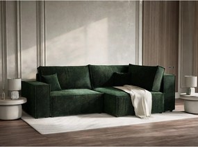 Tmavozelená ženilková rozkladacia/s úložným priestorom rohová pohovka (pravý roh/do L) Tonga – Maison de Rêve