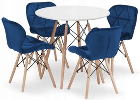 Jedálenský stôl TODI biely 80 cm so štyrmi stoličkami LAGO granátové