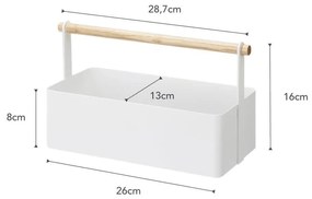 Biely multifunkčný box s detailom z bukového dreva YAMAZAKI Tosca Tool Box, dĺžka 29 cm