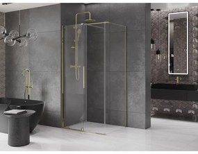 Mexen Velar, sprchový kút s posuvnými dverami 130(dvere) x 100(stena) cm, 8mm číre sklo, zlatá lesklá, 871-130-100-01-50