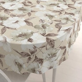 Biante Dekoračný oválny obrus Porto PRT-011 Hnedo-biele kvety na béžovom 100x140 cm