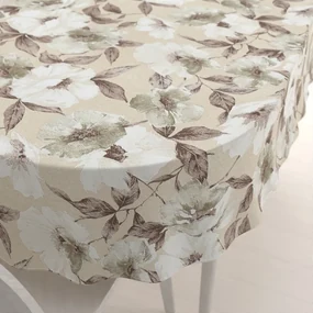 Biante Dekoračný oválny obrus Porto PRT-011 Hnedo-biele kvety na béžovom 130x200 cm