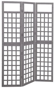 3-panelový paraván/mriežka masívne jedľové drevo sivý 121x180 cm