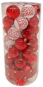 DECOLED Plastové ozdoby, 6 cm, 50 ks, červené a biele