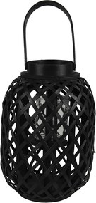 Čierny drevený lampáš s uchom - Ø 22*29 cm