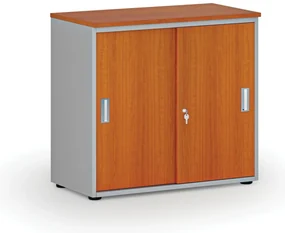 Kancelárska skriňa so zasúvacími dverami PRIMO GRAY, 800 x 420 x 740 mm, sivá/čerešňa