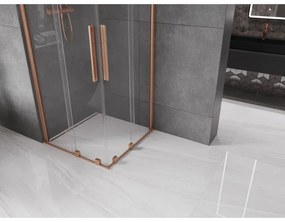 Mexen Velar Duo, sprchový kút s posuvnými dverami 90(dvere) x 90(dvere) cm, 8mm číre sklo, medená matná profil, 871-090-090-02-65