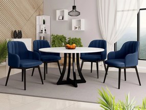 Okrúhly stôl Dagerto FI 120 so 4 stoličkami ST105 05, Farby: biely lesk / čierny lesk, Potah: Magic Velvet 2216