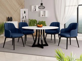 Okrúhly stôl Dagerto FI 120 so 4 stoličkami ST105 05, Dostupné poťahy: Baloo 2085, Farby: biely lesk / čierny lesk