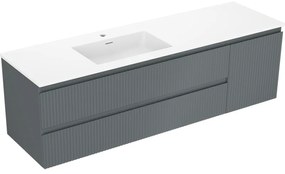 Mexen Rivel, kúpeľňová skrinka 160 cm s ľavým umývadlom Otis, 2S, 1D, drážkovaná, grafitová/biela matná, 91A23-16047-3-BBFFF66-W18L01