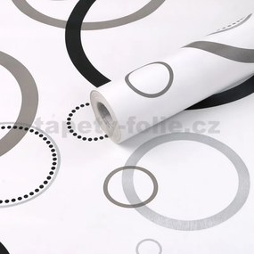 Samolepiace tapety 45 cm x 10 m IMPOL TRADE 9096 kruhy čierné, sivé, strieborné Samolepiace tapety