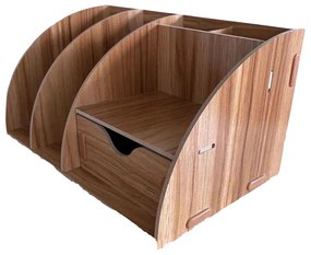 Drevený kancelársky organizér na dokumenty s 5 priehradkami a zásuvkou tmavé drevo DIY 3801 Tmavé drevo