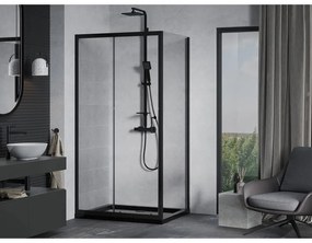 Mexen Apia, sprchový kút s posuvnými dverami 120 (dvere) x 100 (stena) cm, 6mm číre sklo, čierny profil + čierna sprchová vanička s čiernym sifónom, 840-120-100-70-00-4070B