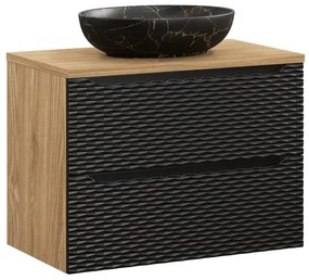 Závěsná skříňka Ocean Mona s deskou a umyvadlem 80 cm černá/dub olejovaný