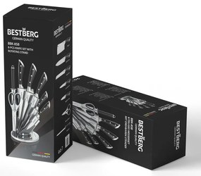 8-dielna súprava nožov s otočným stojanom BestBerg BBK-8SB / čierna/strieborná