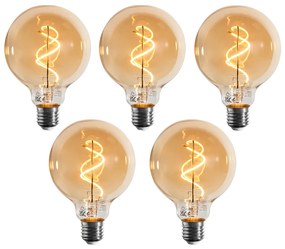 Sada 5 stmievateľných LED žiaroviek E27 so špirálovým vláknom G95 zlatá 4W 270 lm 2100K