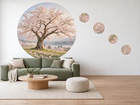 Kvitnúci strom nad jazerom romantické textilné nálepky na stenu do spálne arch 46 x 46 cm
