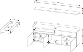 TV skříňka s policí Lille, dub artisan/antracit, s osvětlením
